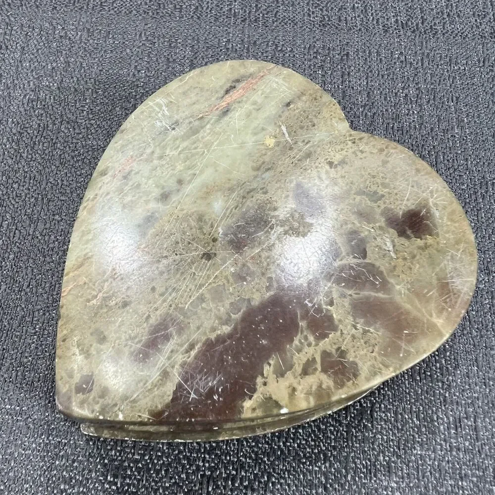 Hand Carved Soap Stone Trinket Box India Mother Of Pearl Inlay Heart Shape